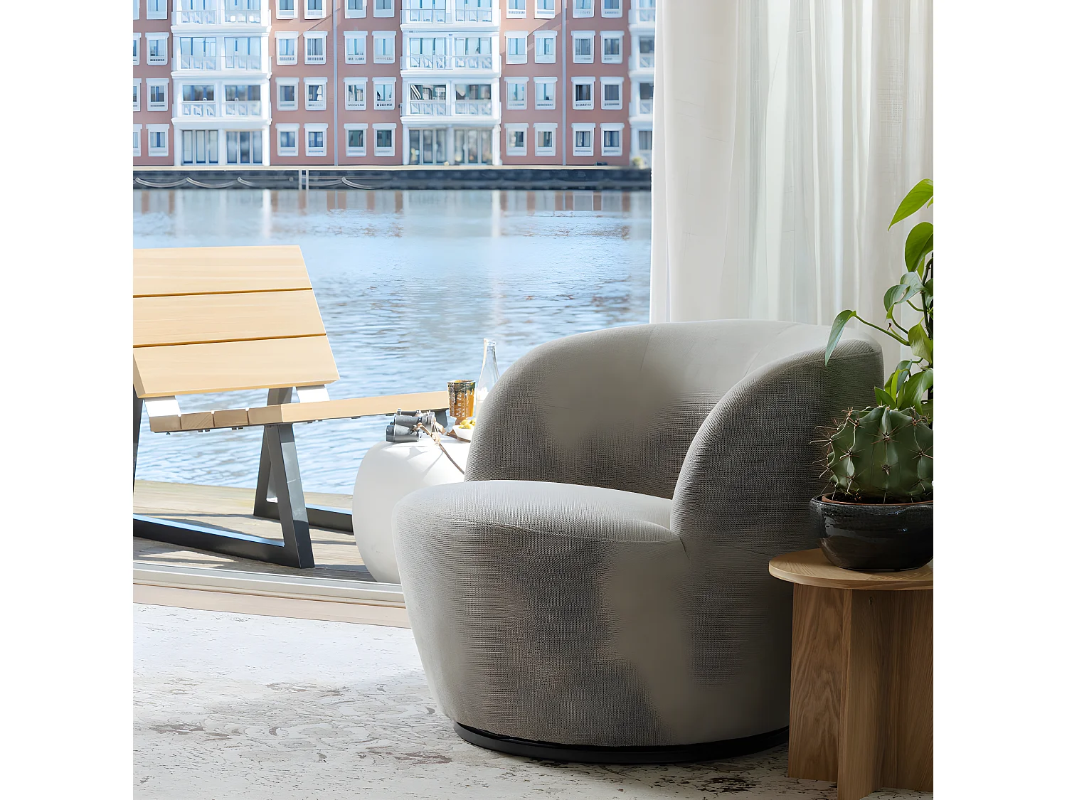 Serra - Fauteuil pivotant design en tissu - Naturel