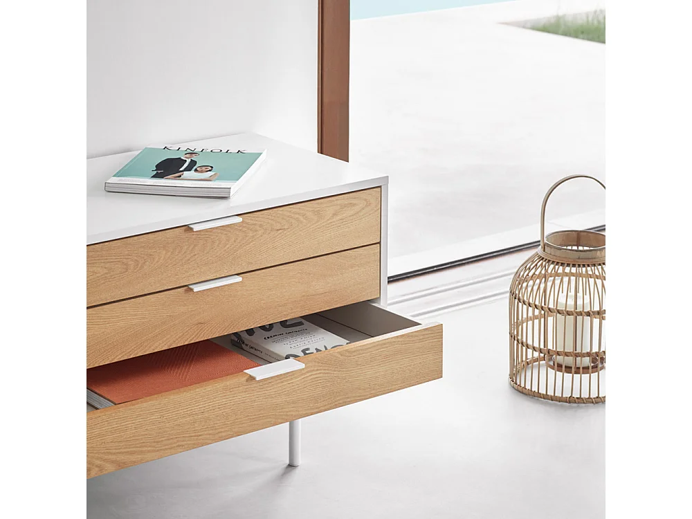 Sierra - Meuble TV 2 portes, 3 tiroirs en bois L180cm - Blanc