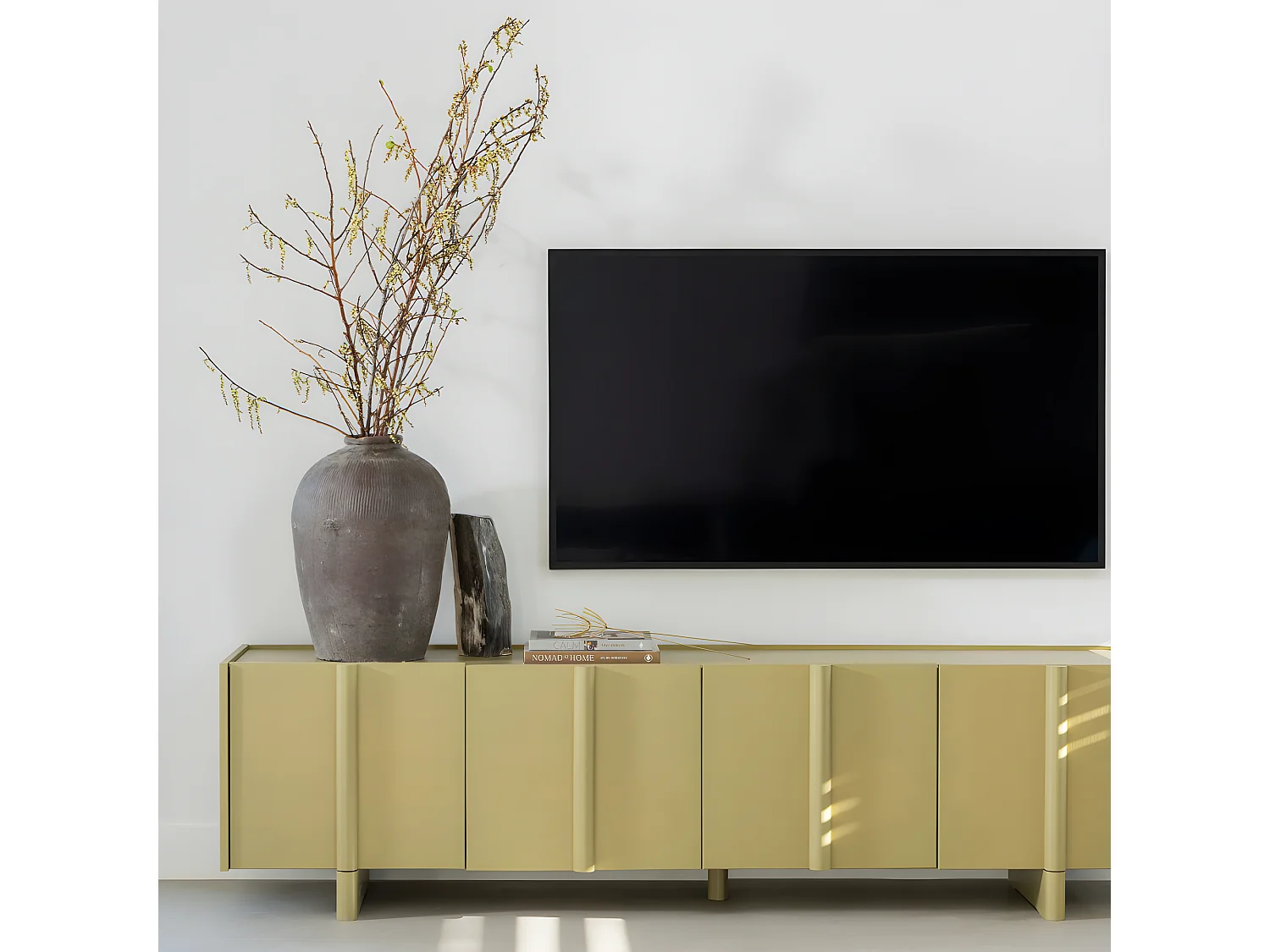 Basu - Meuble TV 4 portes en bois L200cm - Vert kaki