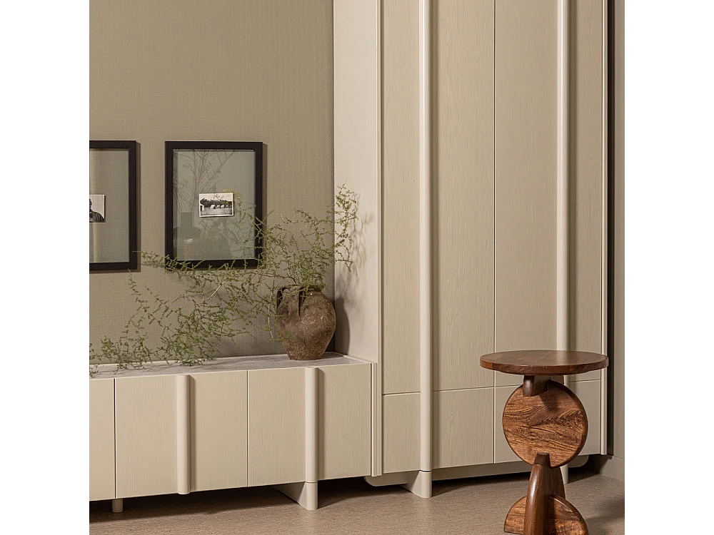 Basu - Meuble TV 4 portes en bois L200cm - Gris clair
