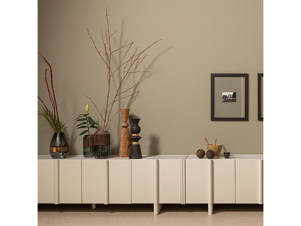 Basu - Meuble TV 4 portes en bois L200cm - Gris clair