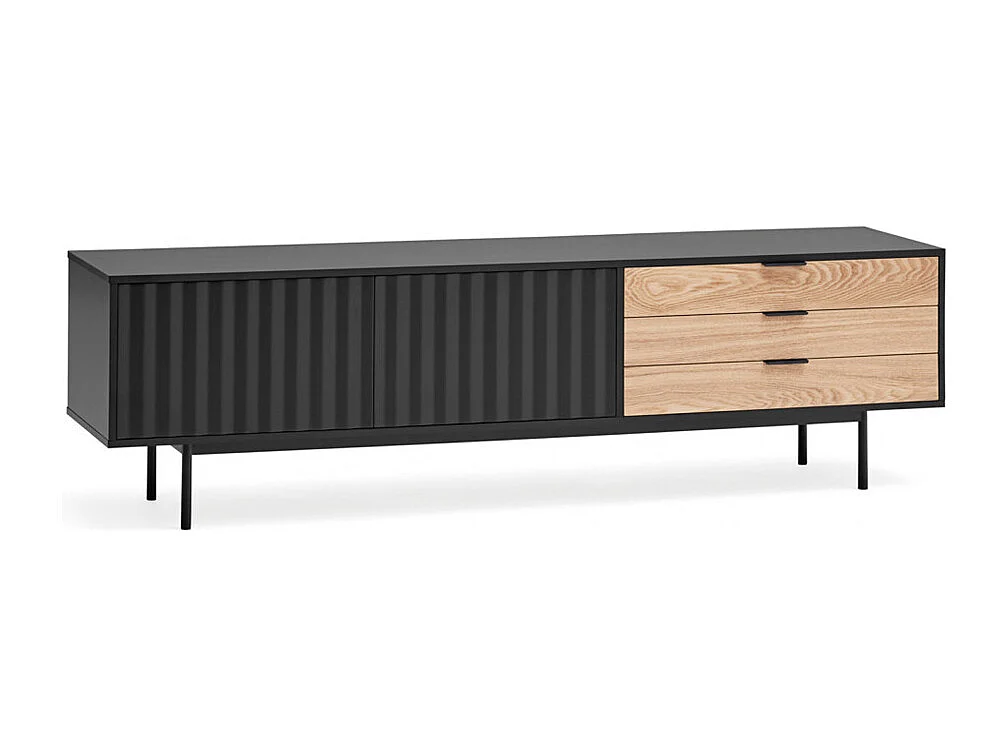 Sierra - Meuble TV 2 portes, 3 tiroirs en bois L180cm - Noir