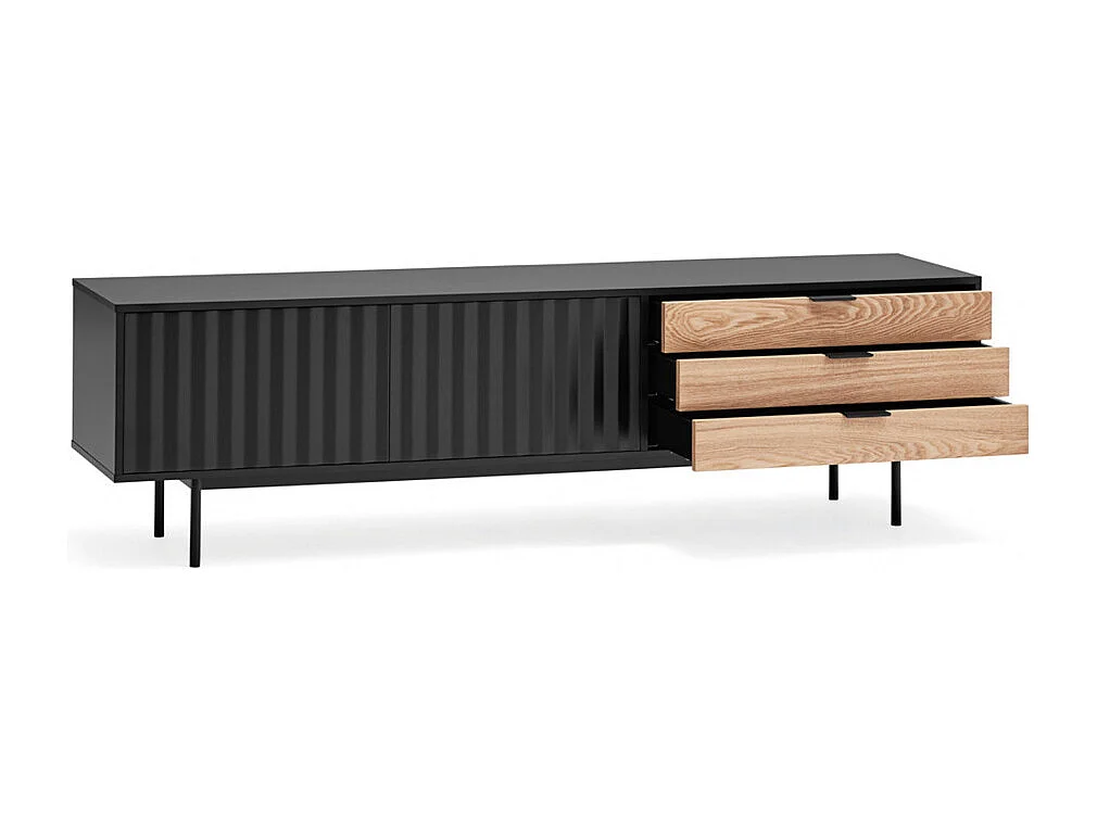 Sierra - Meuble TV 2 portes, 3 tiroirs en bois L180cm - Noir