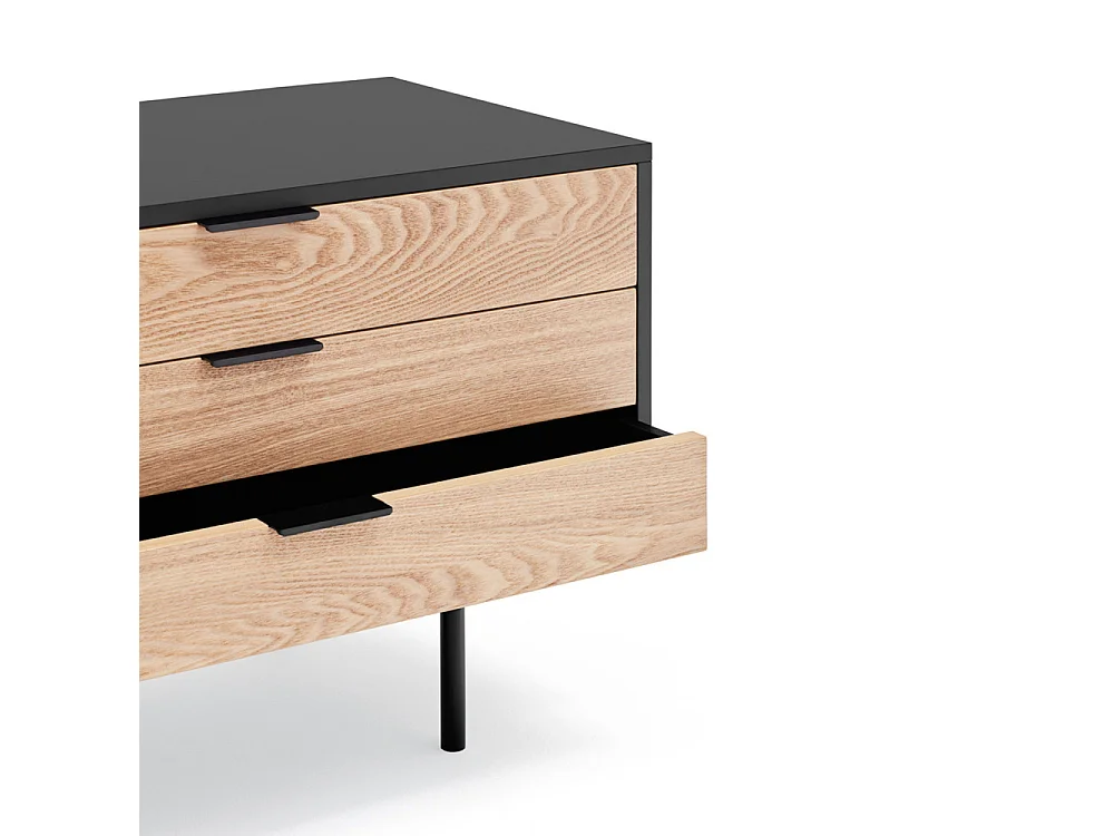 Sierra - Meuble TV 2 portes, 3 tiroirs en bois L180cm - Noir