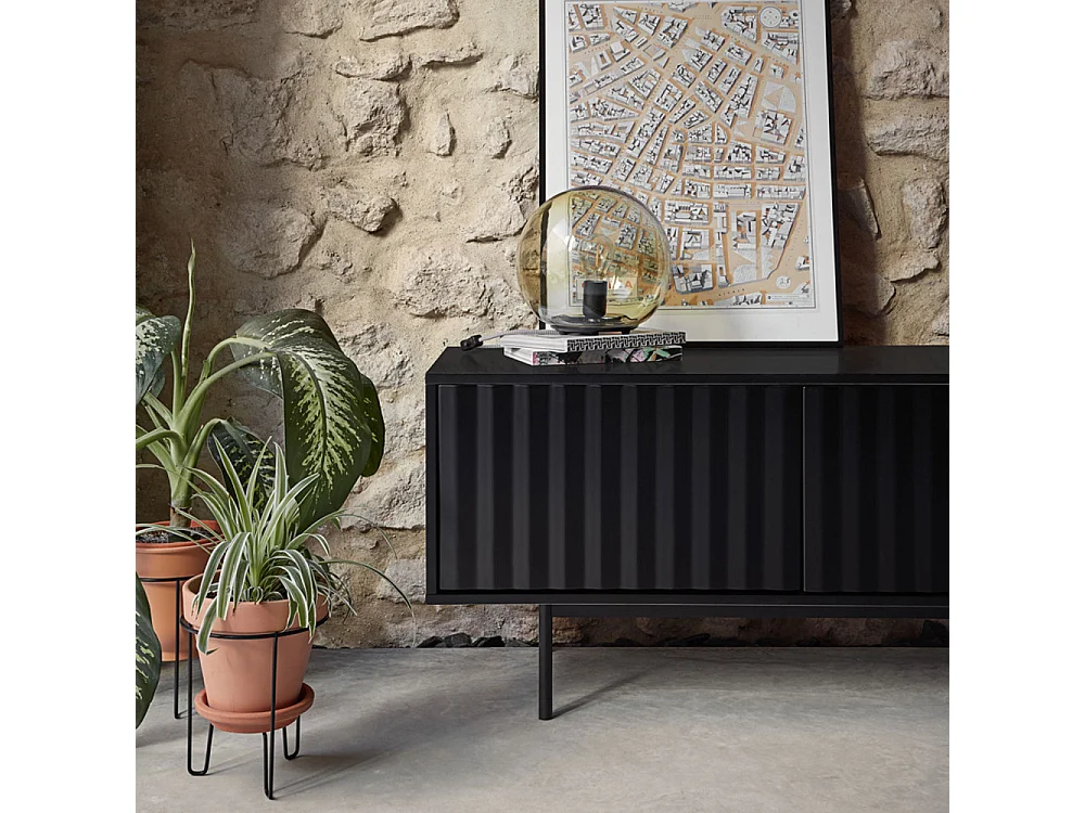 Sierra - Meuble TV 2 portes, 3 tiroirs en bois L180cm - Noir