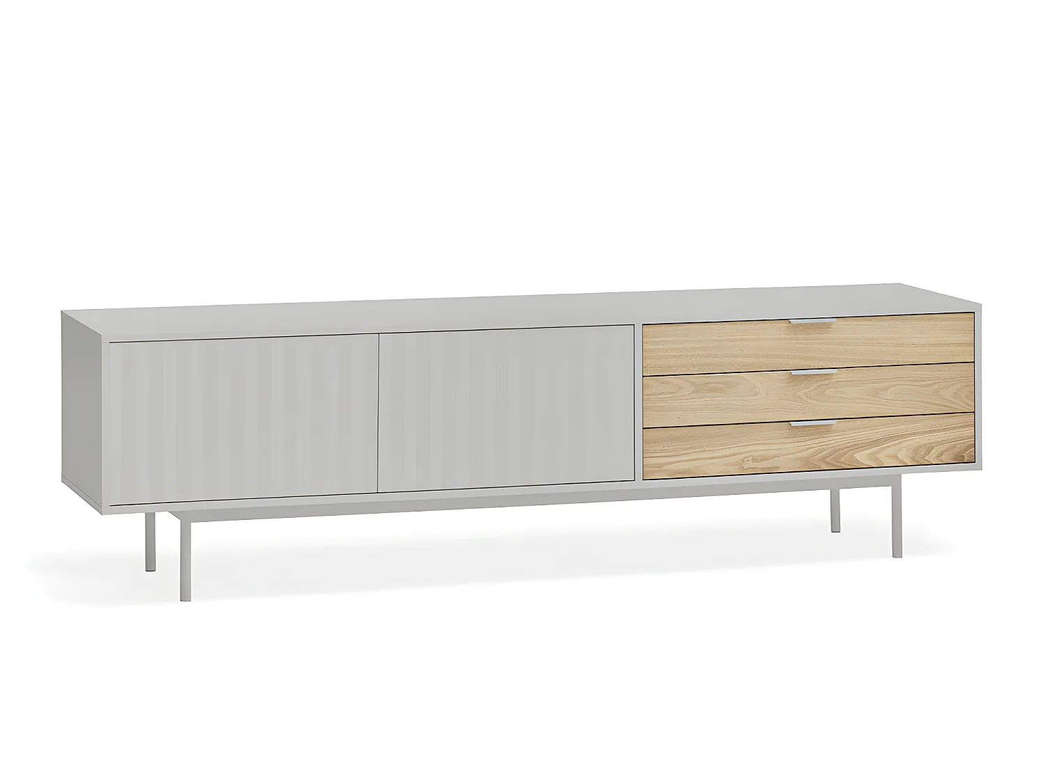 Sierra - Meuble TV 2 portes, 3 tiroirs en bois L180cm - Gris clair