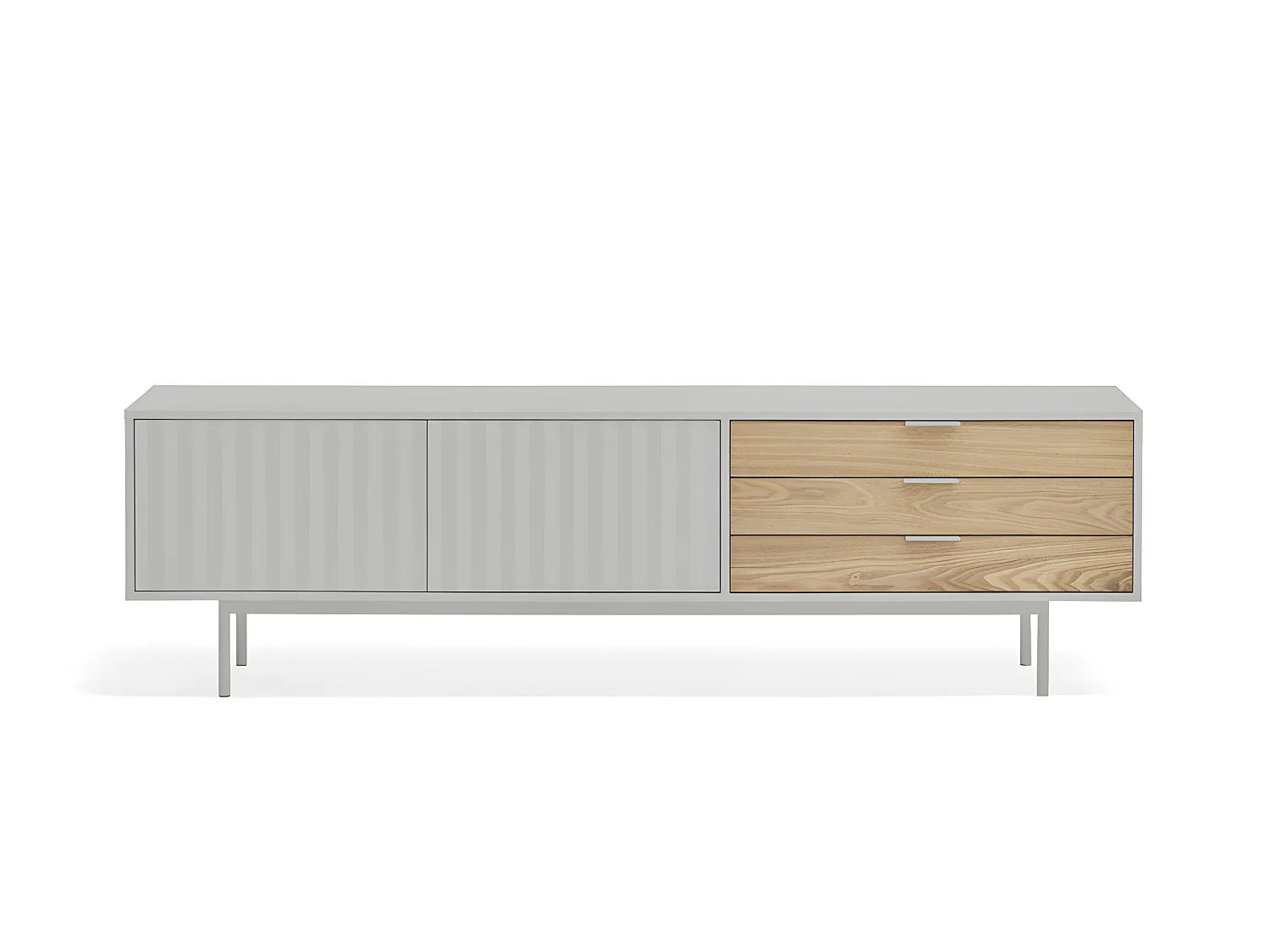 Sierra - Meuble TV 2 portes, 3 tiroirs en bois L180cm - Gris clair