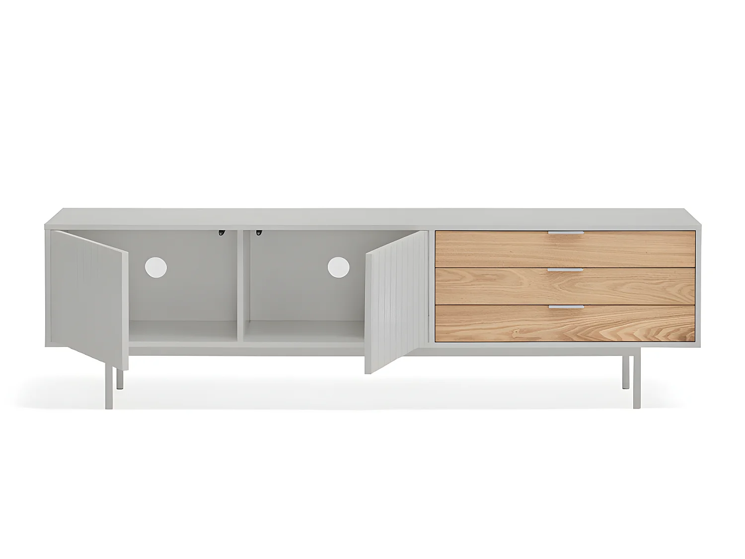 Sierra - Meuble TV 2 portes, 3 tiroirs en bois L180cm - Gris clair