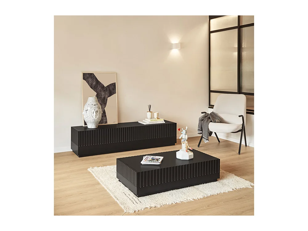Doric - Meuble TV 4 portes en bois L180cm - Noir