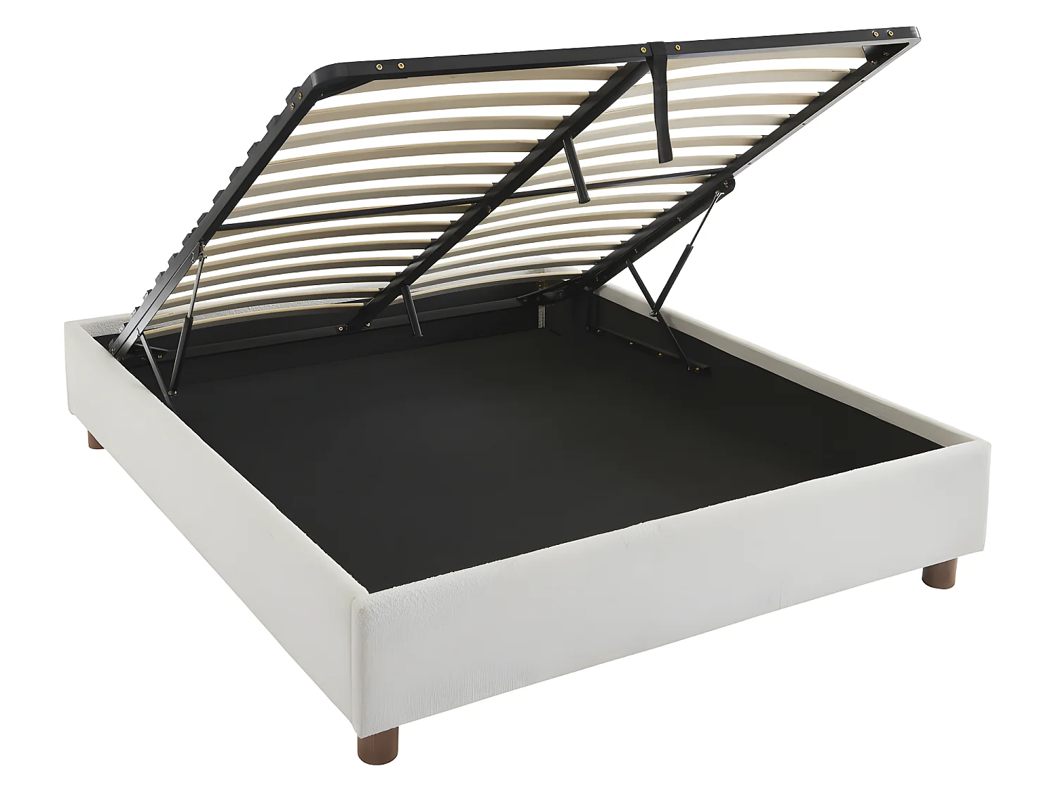 Millo - Lit coffre en tissu bouclette 160x200cm - Ecru