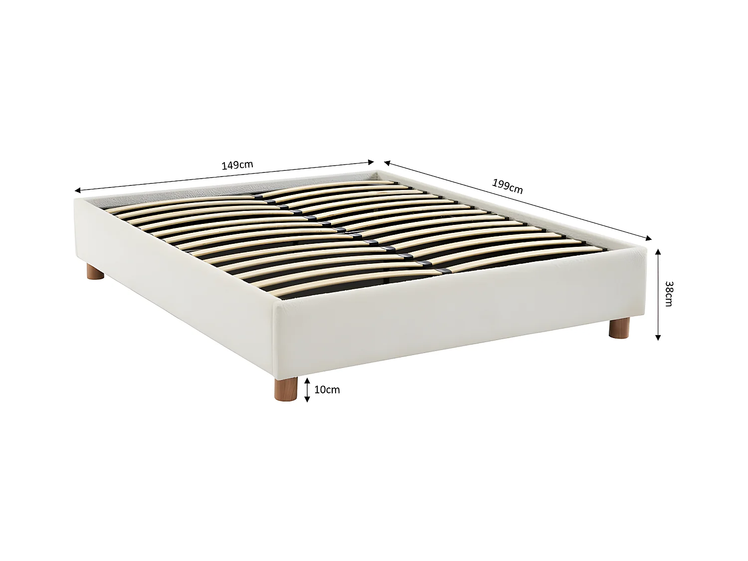 Millo - Lit coffre en tissu bouclette 140x190cm - Ecru