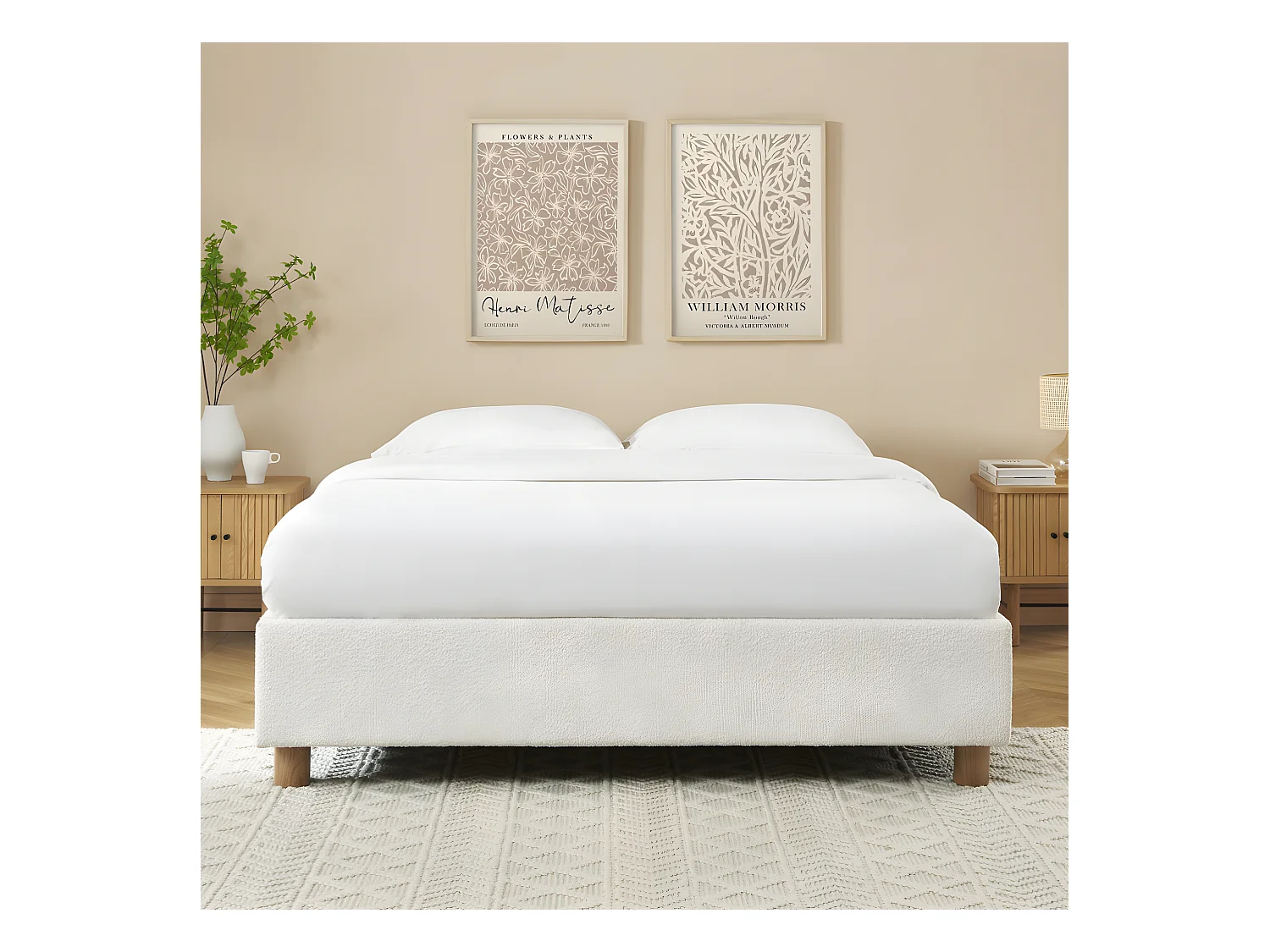 Millo - Lit coffre en tissu bouclette 140x190cm - Ecru