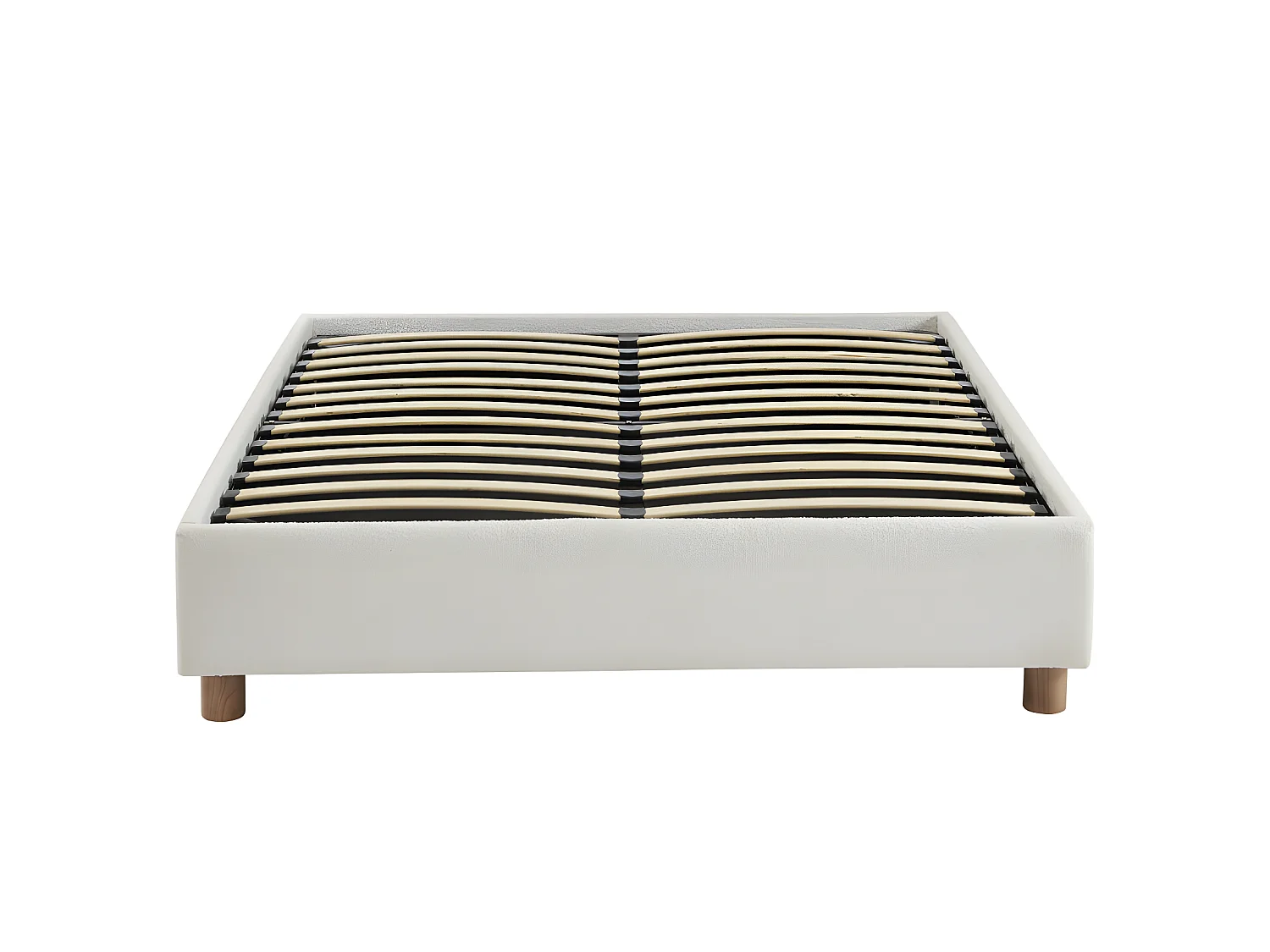 Millo - Lit coffre en tissu bouclette 140x190cm - Ecru