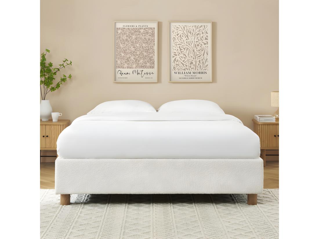 vente unique Millo - Lit coffre en tissu bouclette 140x190cm - Ecru