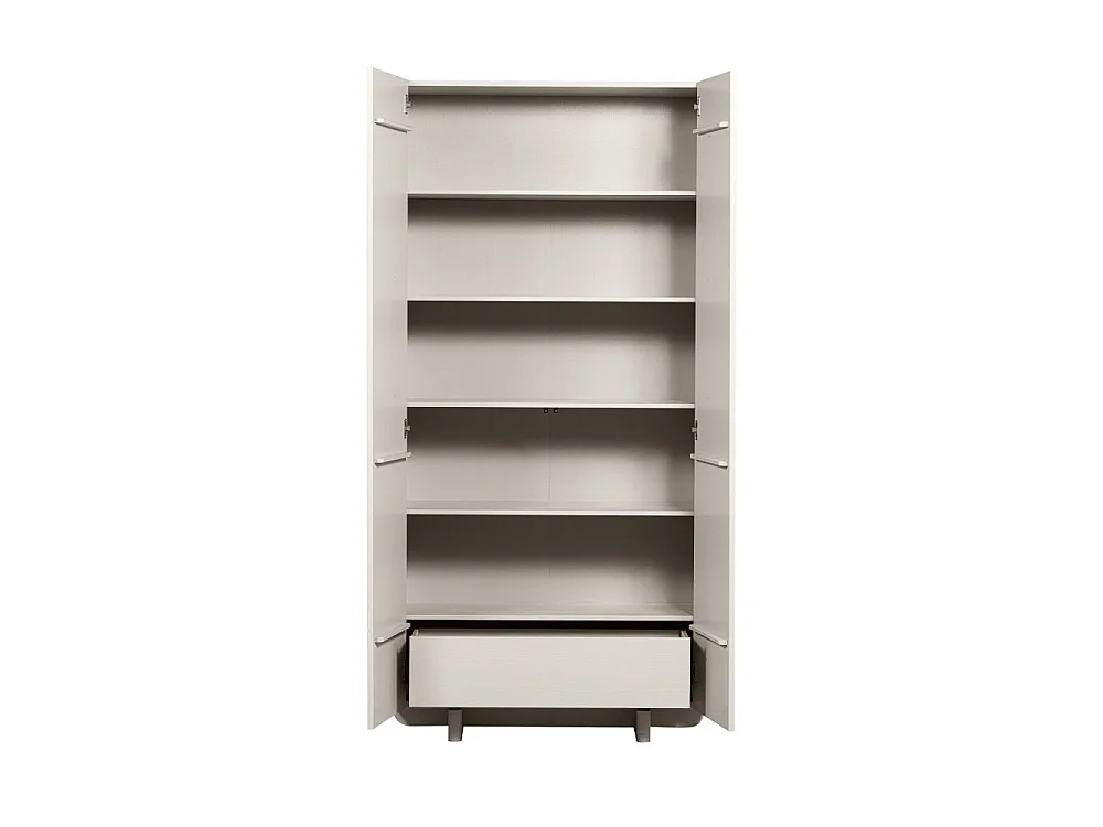 Basu - Armoire 2 portes, 1 tiroir en bois H210cm - Gris clair