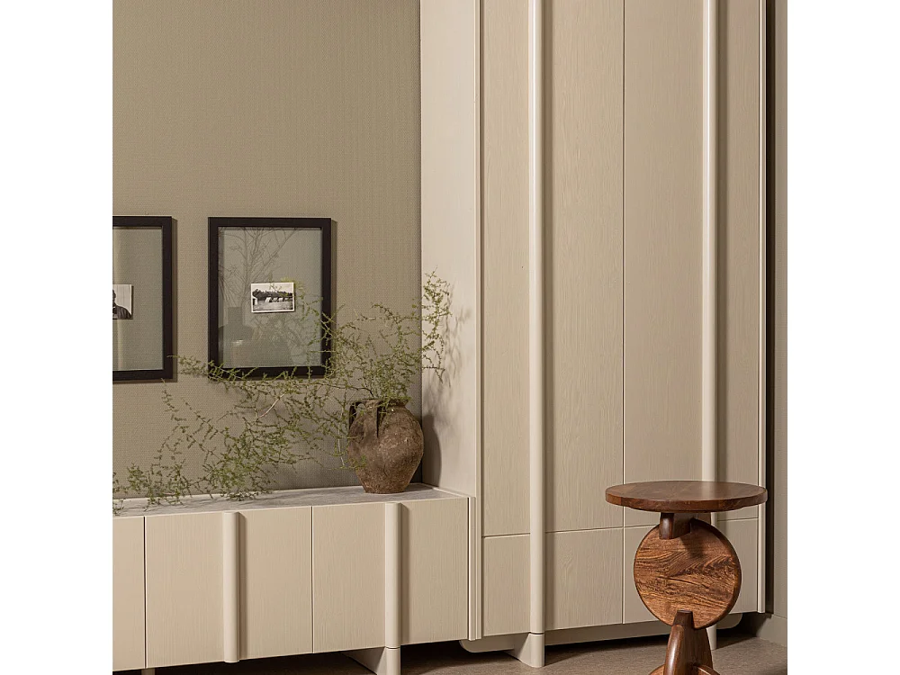 Basu - Armoire 2 portes, 1 tiroir en bois H210cm - Gris clair