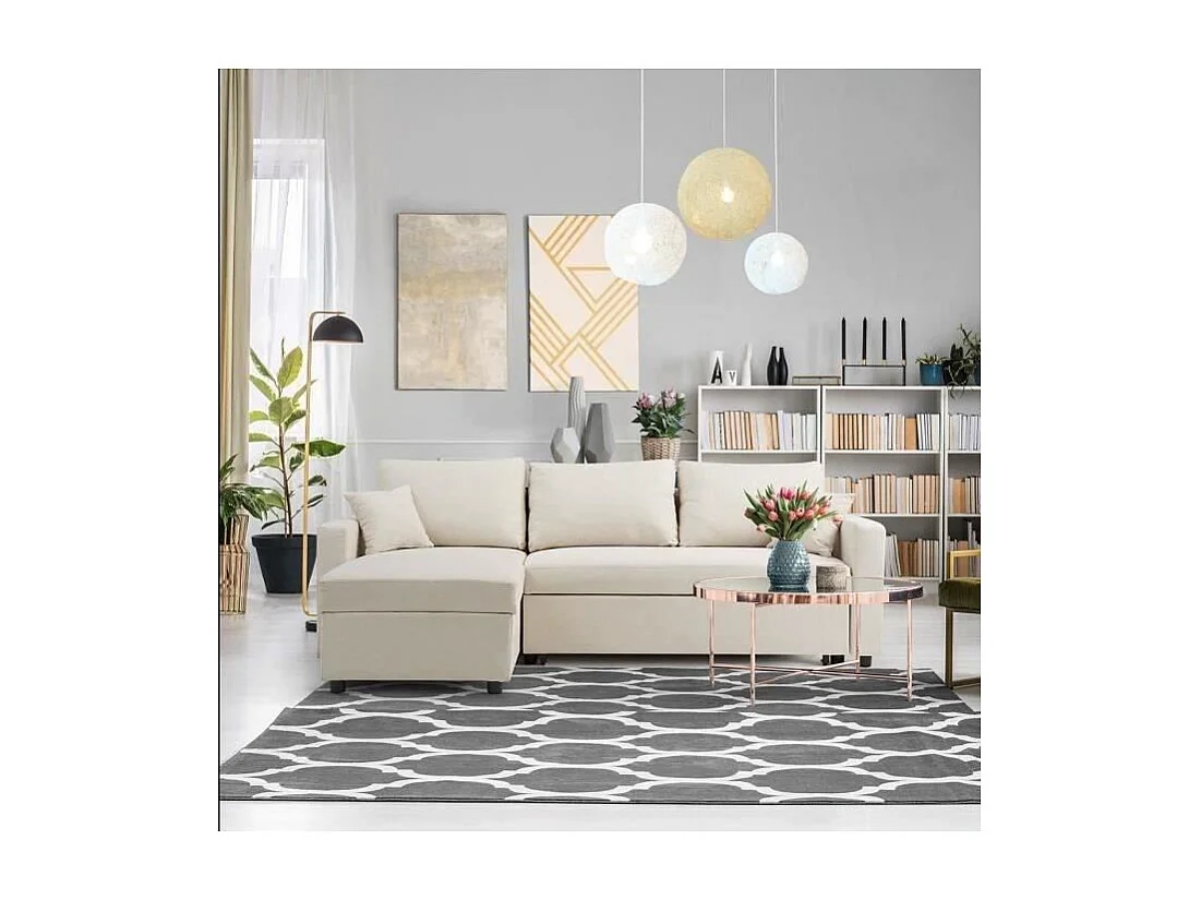 Canapé d'angle réversible convertible grand couchage + coffre - 3 places - Beige - 228 x 148 x 86 cm - OWENS