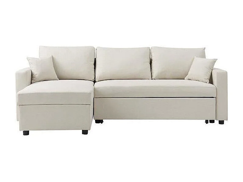 Canapé d'angle réversible convertible grand couchage + coffre - 3 places - Beige - 228 x 148 x 86 cm - OWENS