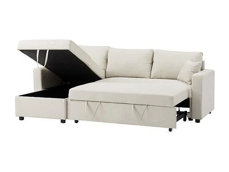 Canapé d'angle réversible convertible grand couchage + coffre - 3 places - Beige - 228 x 148 x 86 cm - OWENS
