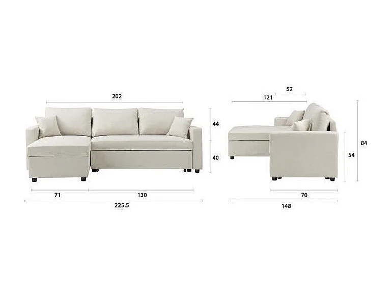 Canapé d'angle réversible convertible grand couchage + coffre - 3 places - Beige - 228 x 148 x 86 cm - OWENS