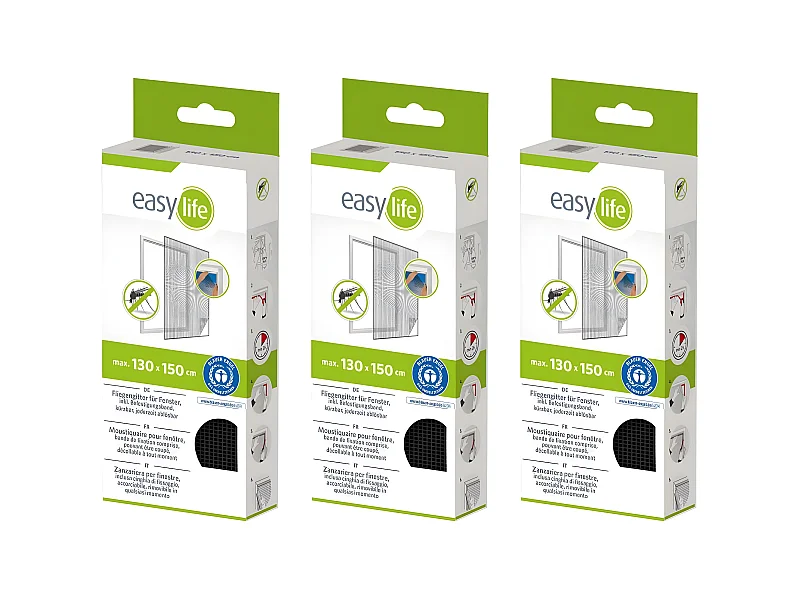 Mosquitera para ventanas antracita 18g/m² 7,5 mm cinta de gancho y bucle (Juego de 3)