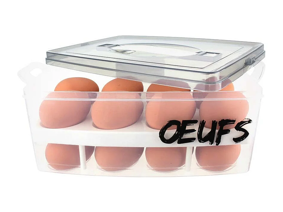 Boite à oeufs en plastique 24 emplacements 2 étages (Lot de 2)