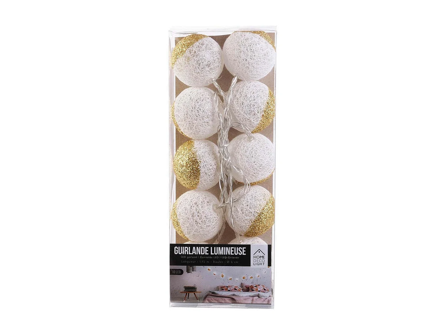 Guirlande lumineuse boules pailletées 10 leds (Lot de 2)