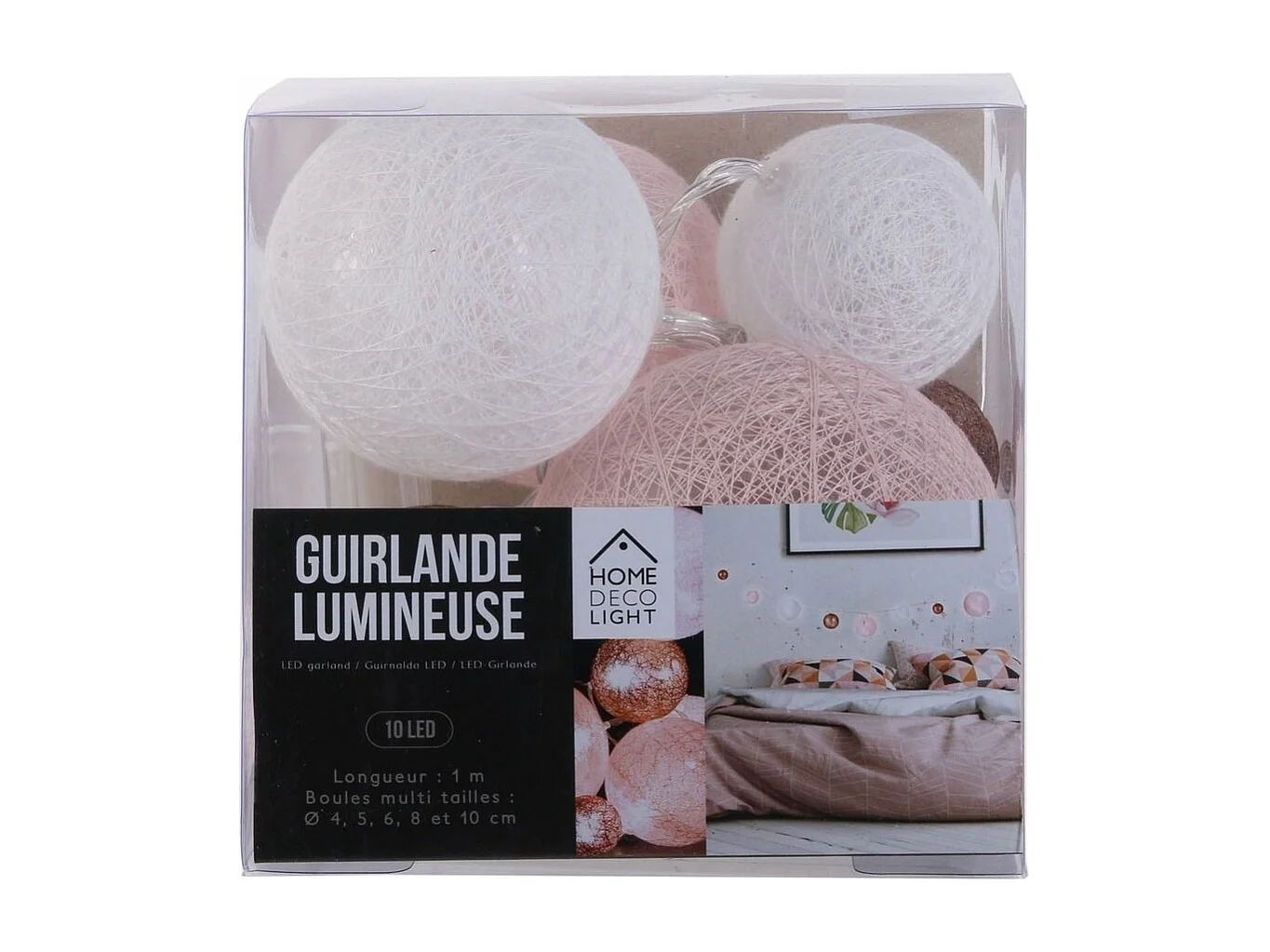 Guirlande lumineuse boules colorées 10 leds multi-tailles (Lot de 2)