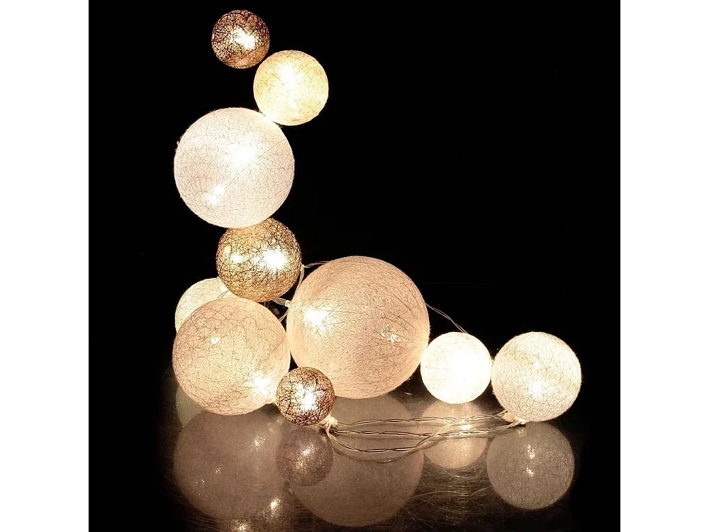 Guirlande lumineuse boules colorées 10 leds multi-tailles (Lot de 2)