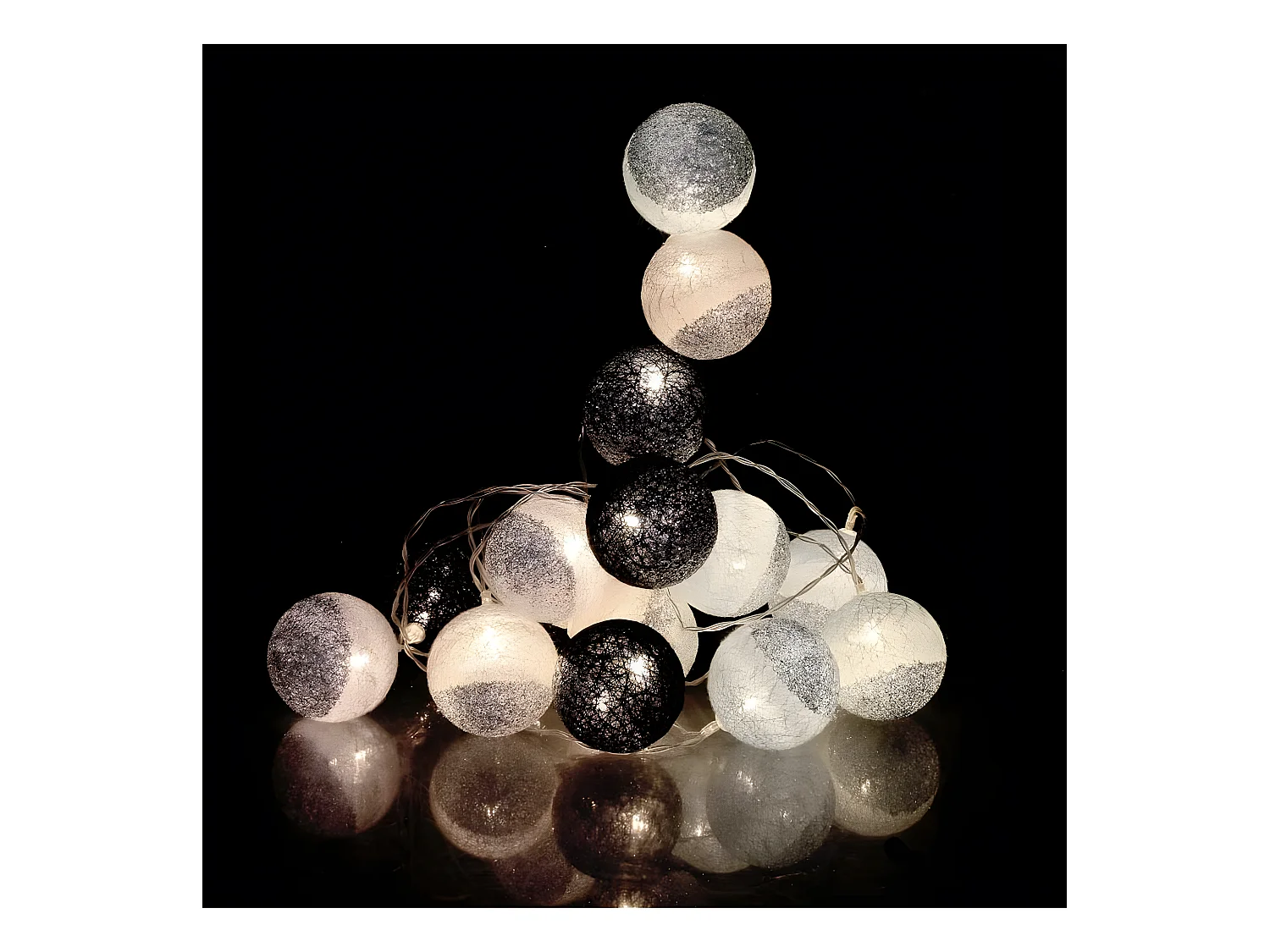 Guirlande lumineuse boules pailletées 16 leds (Lot de 2)