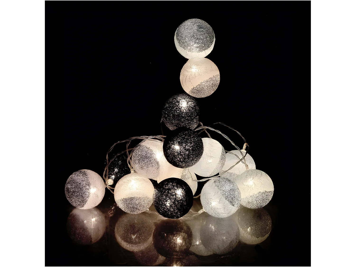 Guirlande lumineuse boules pailletées 16 leds (Lot de 2)