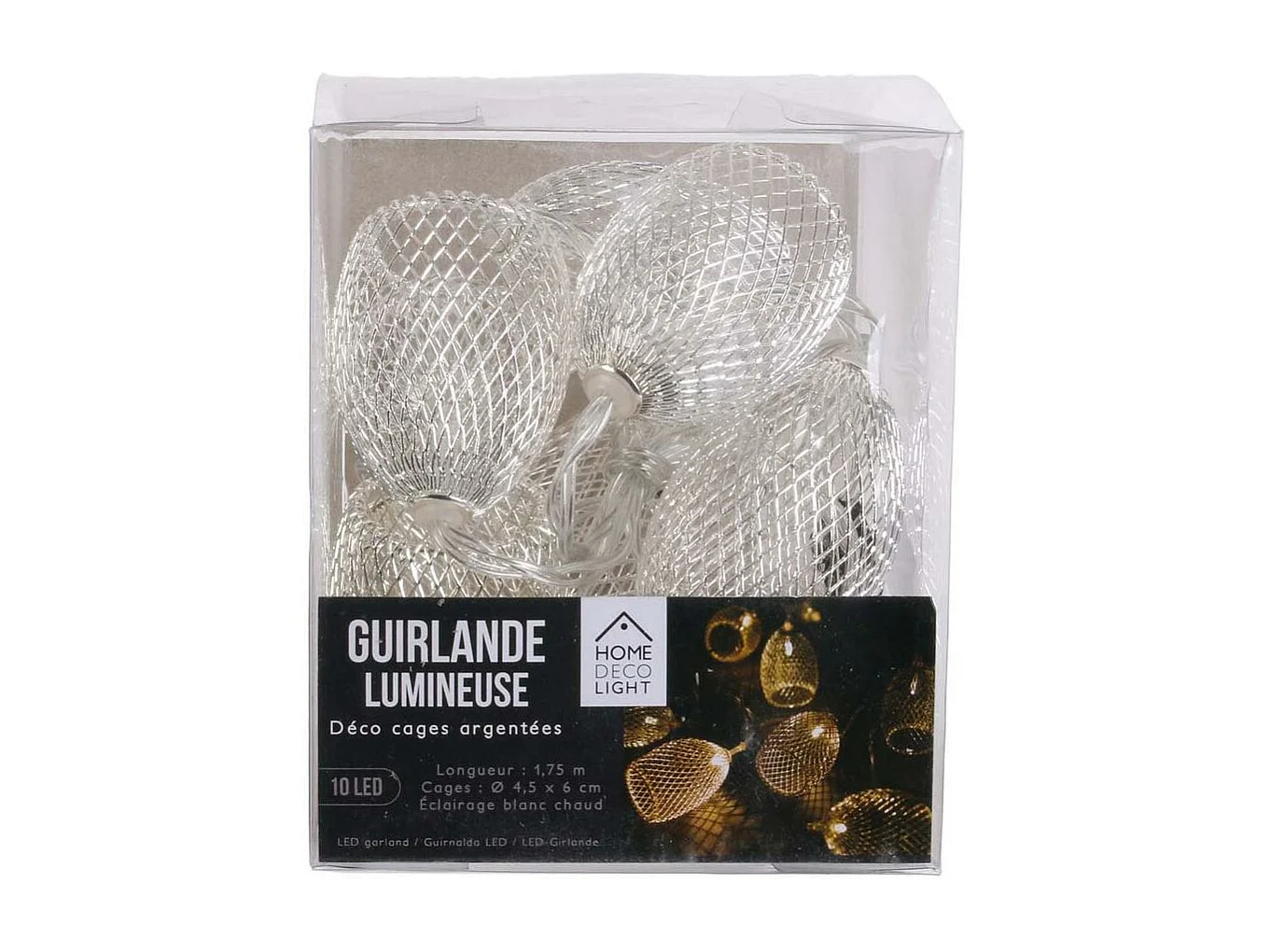 Guirlande lumineuse 10 cages argentées (Lot de 2) 2