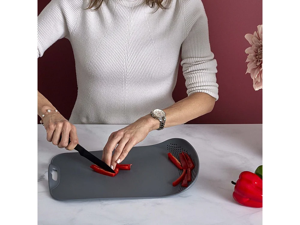 Planche à découper en polypropylène avec passoire intégrée (Lot de 2) Gris