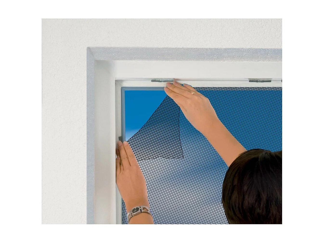 Moustiquaire fenêtre anthracite 28g/m² bande auto-agrippante 9,5 mm (Lot de 2)