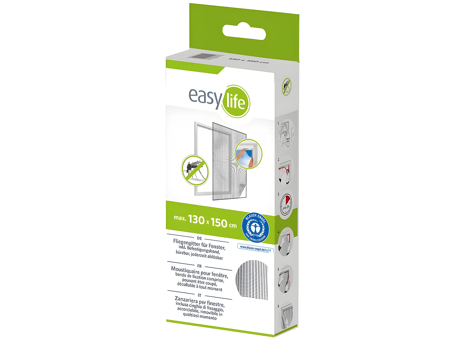 Moustiquaire fenêtre blanc 18g/m² bande auto-agrippante 7,5 mm (Lot de 2)