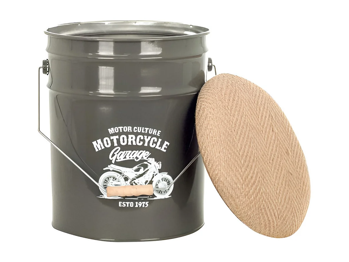 Pouf seau à pellets en métal Motorcycle