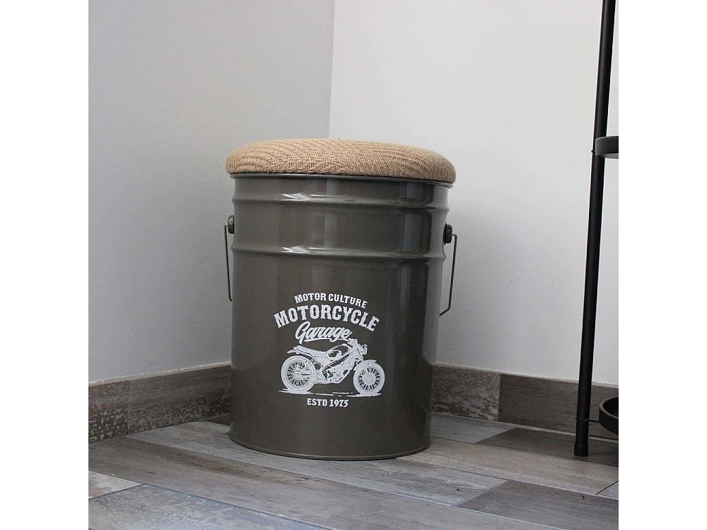 Pouf seau à pellets en métal Motorcycle