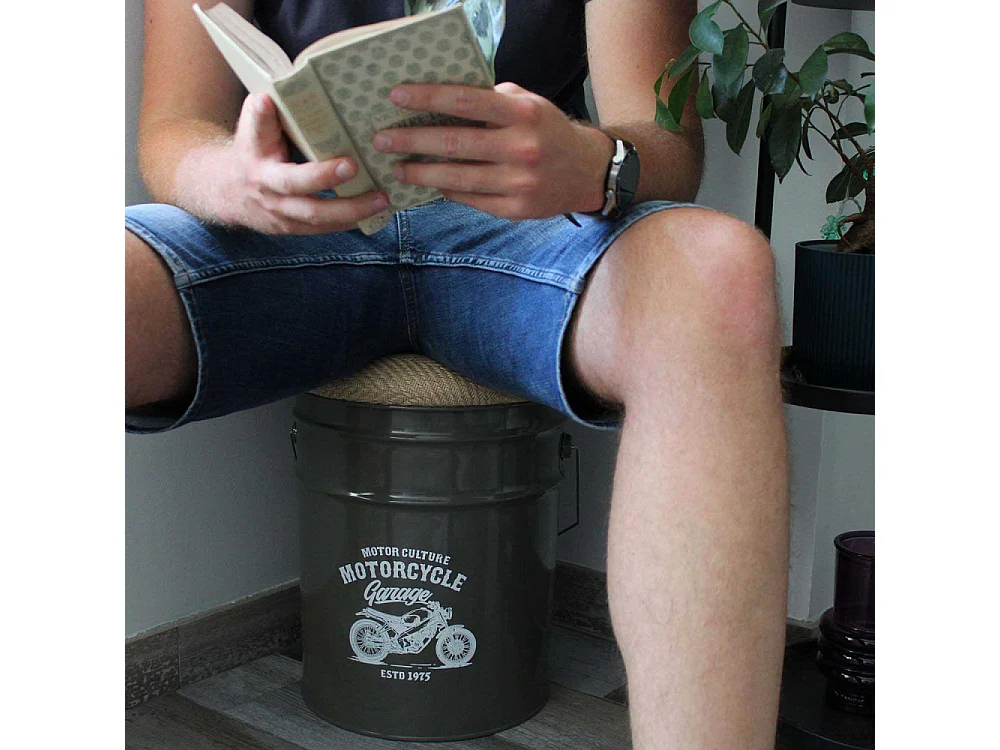 Pouf seau à pellets en métal Motorcycle