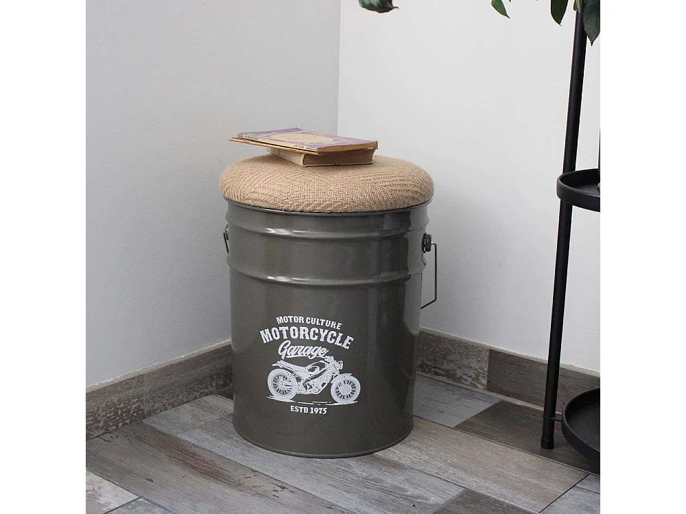 Pouf seau à pellets en métal Motorcycle