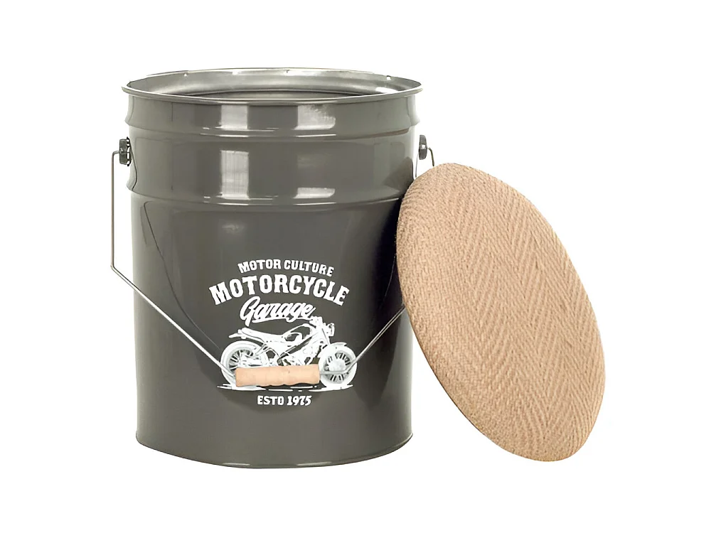 Pouf seau à pellets en métal Motorcycle