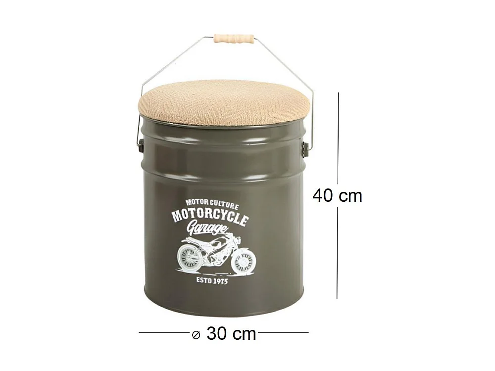 Pouf seau à pellets en métal Motorcycle