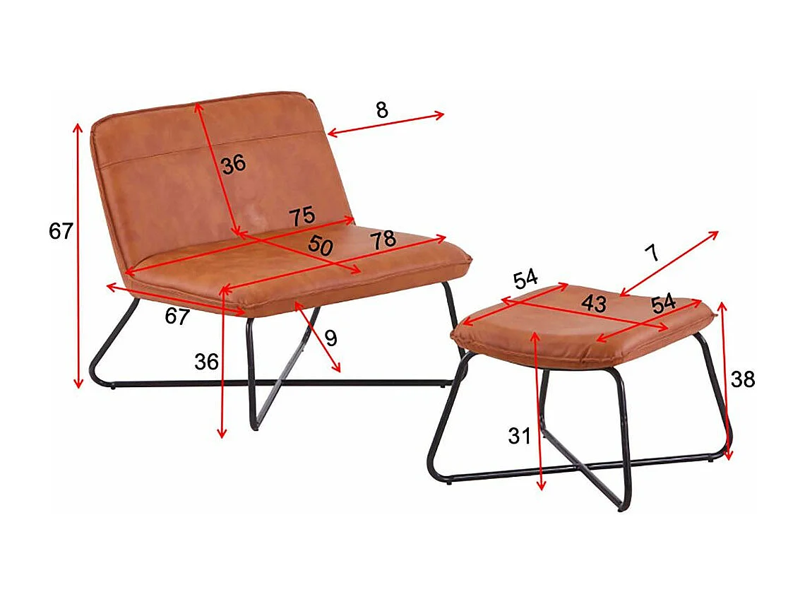 Fauteuil & Pouf Design "X-Lounge" 78cm Marron