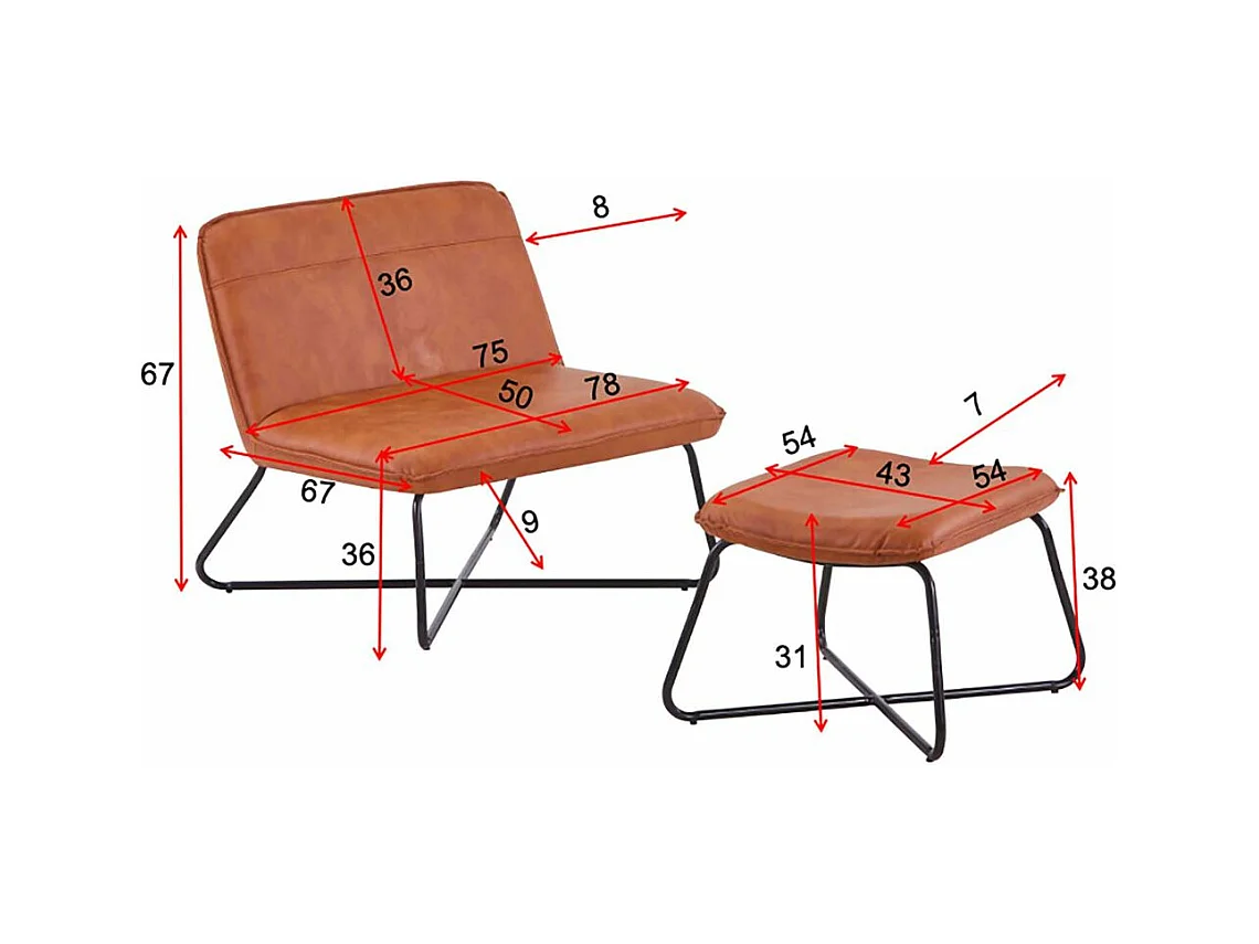 Fauteuil & Pouf Design "X-Lounge" 78cm Marron