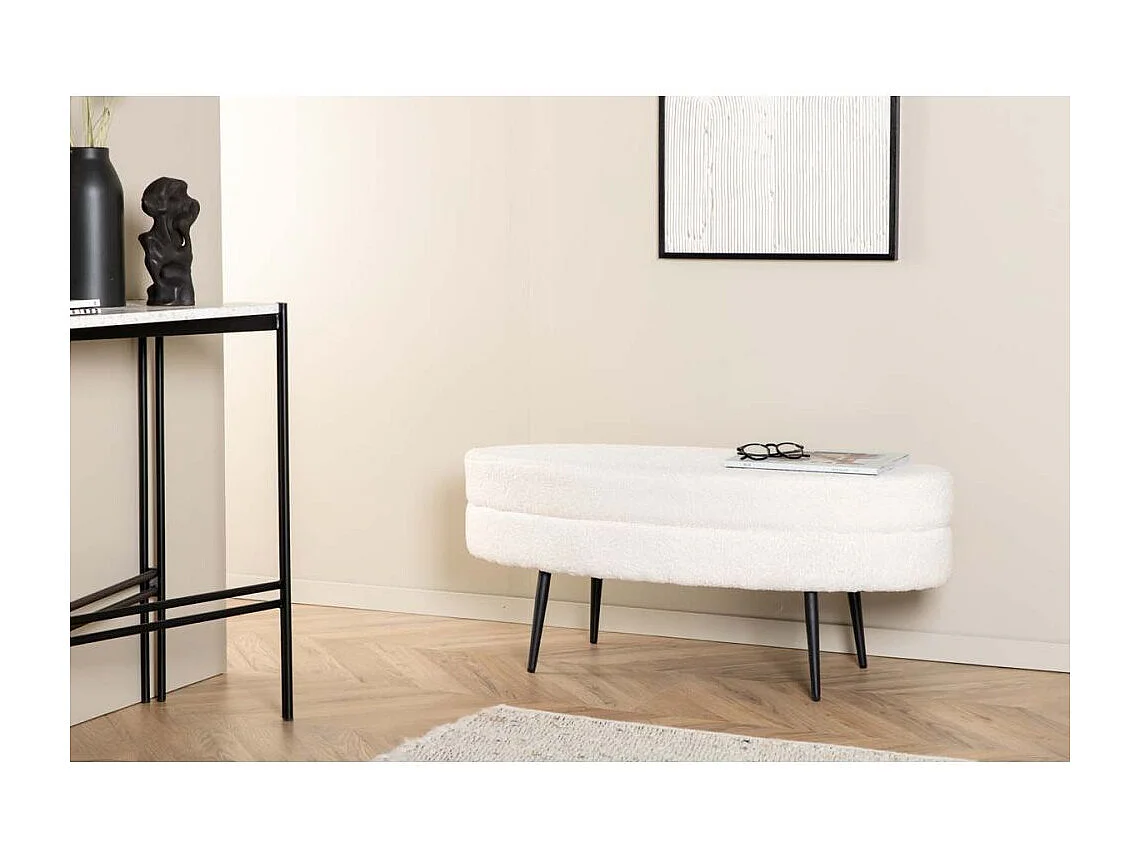 Otto poef, hocker teddystof zwart, wit.