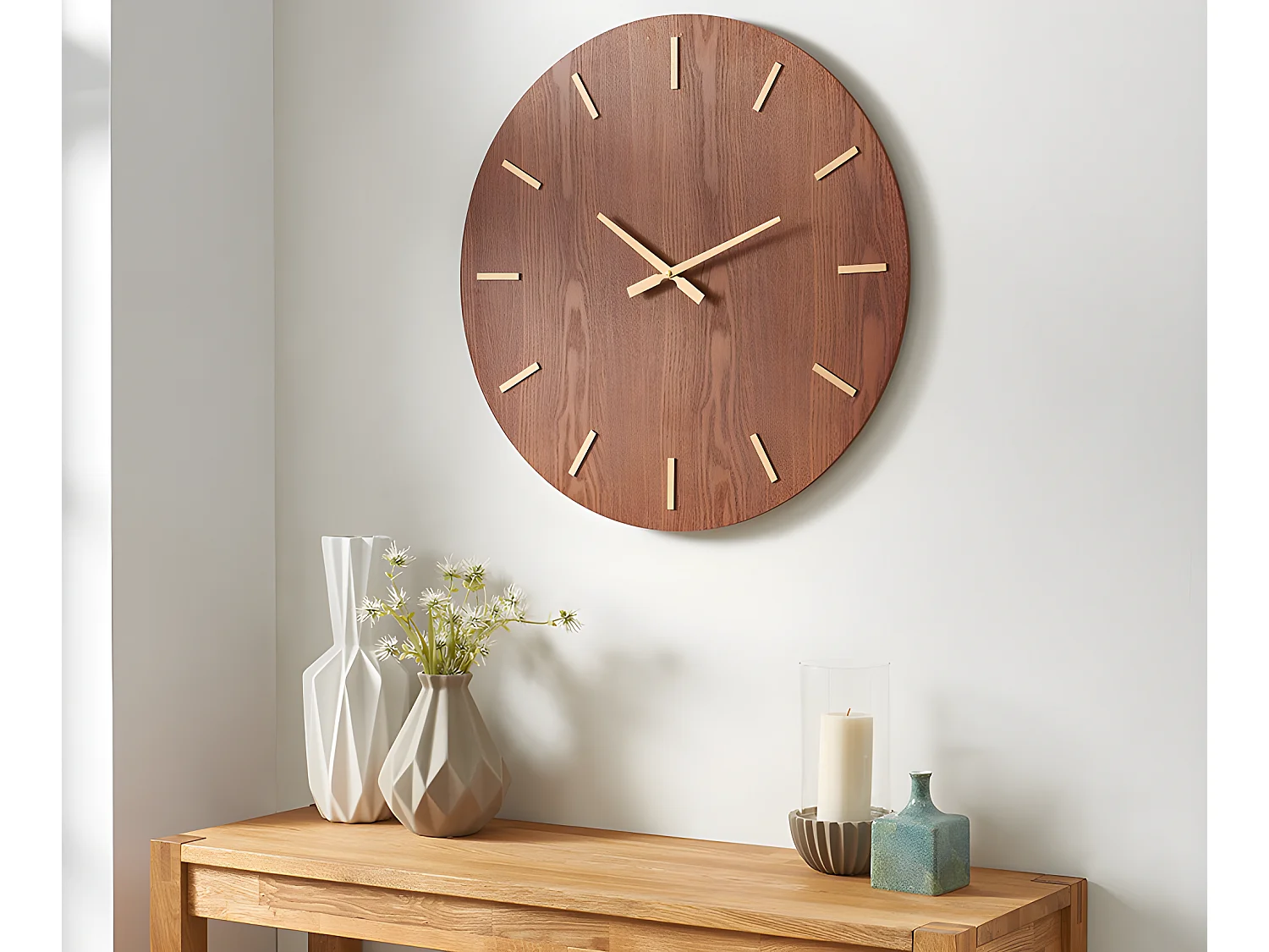 Grande horloge murale placage en bois de frêne ARTURO - D. 70 cm - Marron