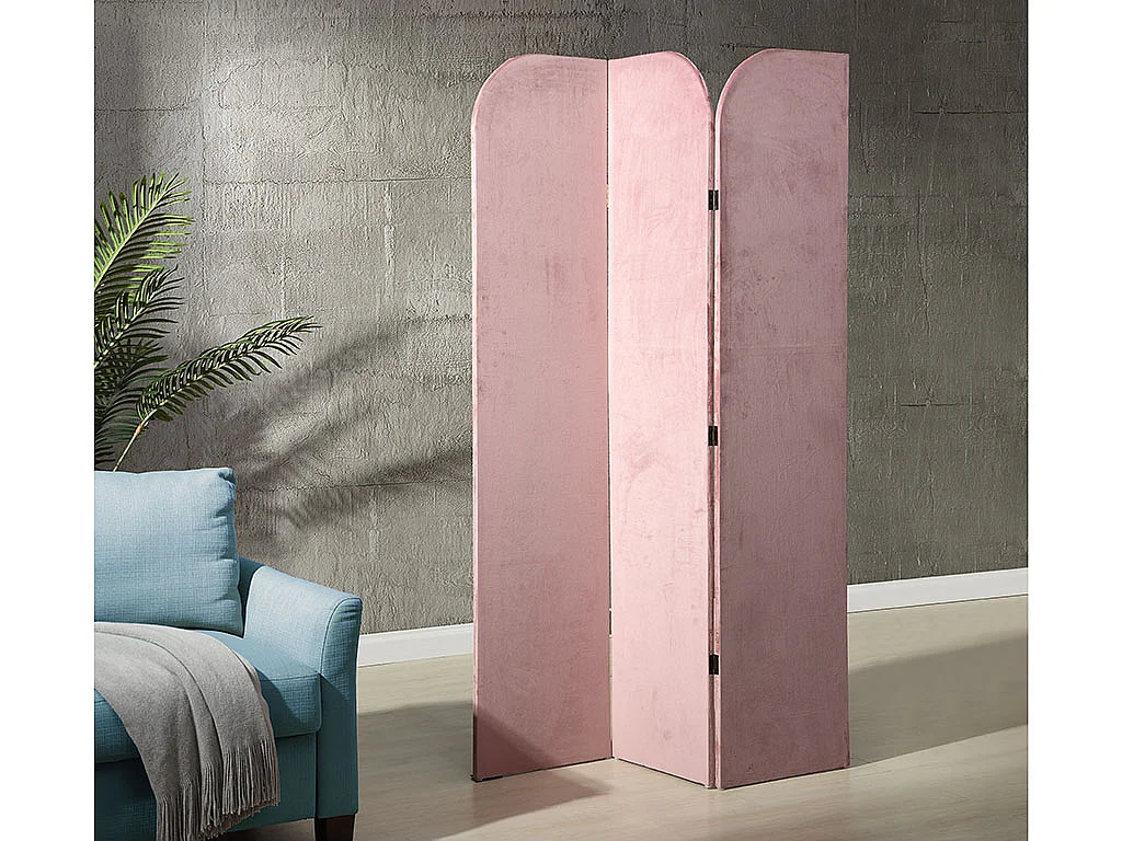 Paravent 3 pans en velours uni 120 x 180 cm VELVET - Rose