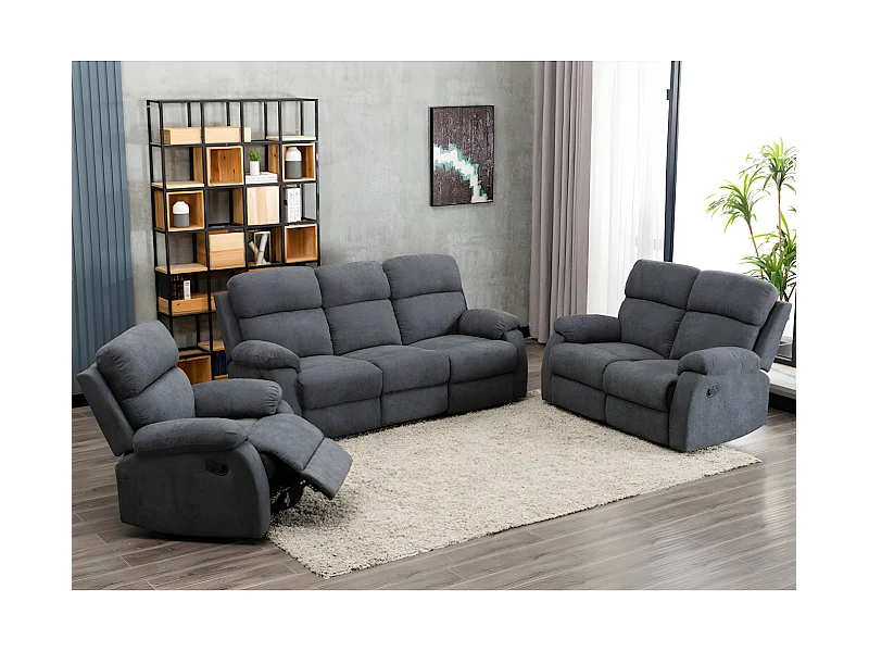 Canapés 3 places 2 places et un fauteuil relax en tissu TOLZANO - Anthracite