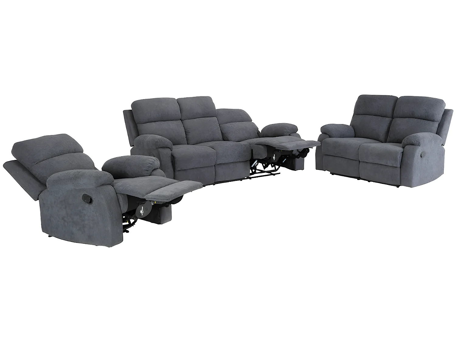 Canapés 3 places 2 places et un fauteuil relax en tissu TOLZANO - Anthracite