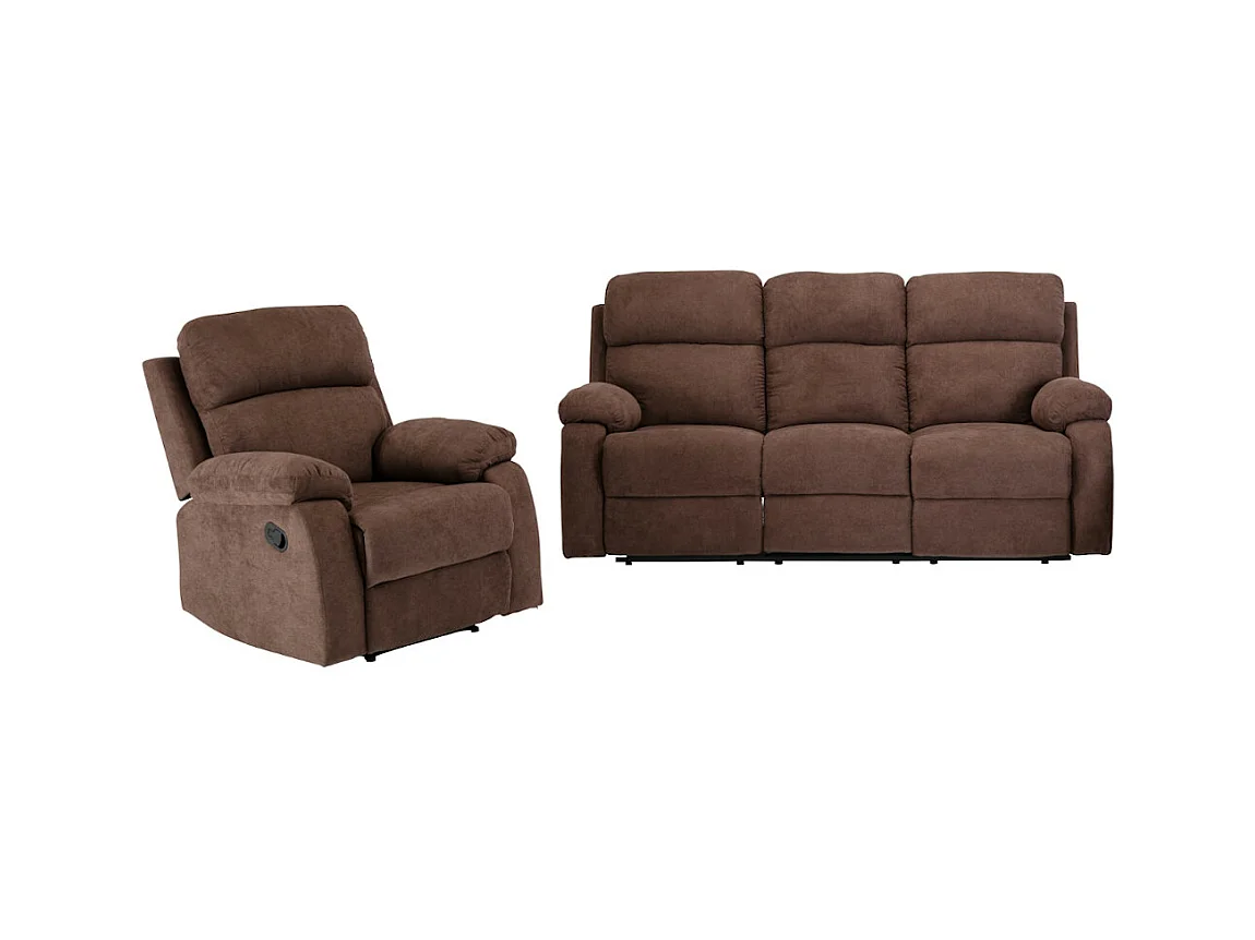 Canapé 3 places et un fauteuil relax en tissu TOLZANO - Marron