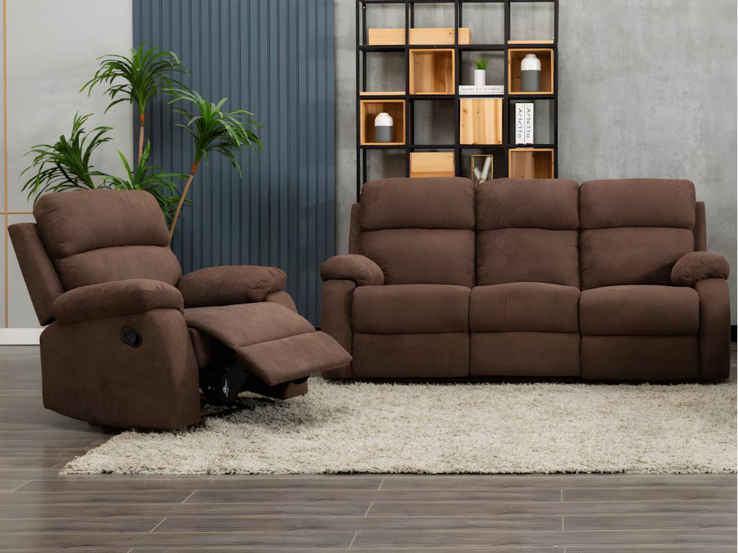 Kanapa 3+1-osobowa TOLZANO z tkaniny, z manualną funkcją relax – kolor brązowy